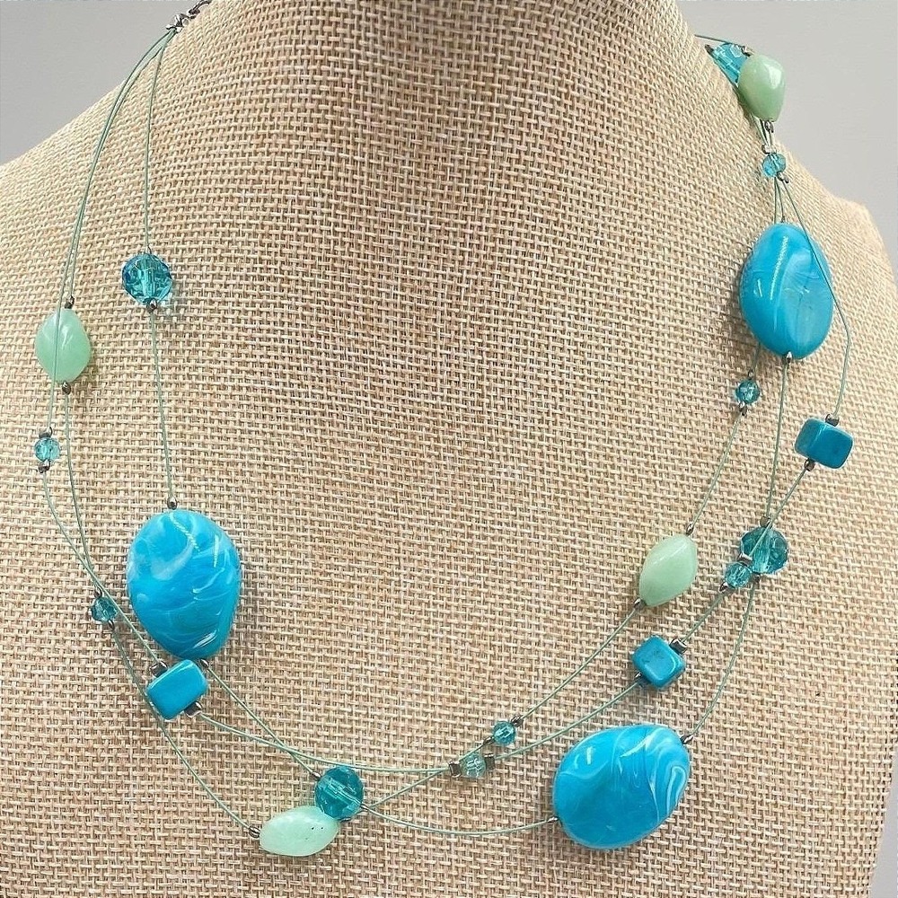 Lane Bryant Turquoise-Tone Beads Multi Strand Station Statement Lobster Necklace